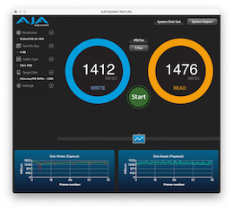 AJA System Test Lite - výsledky konfigurace 2x NVMe v RAID0